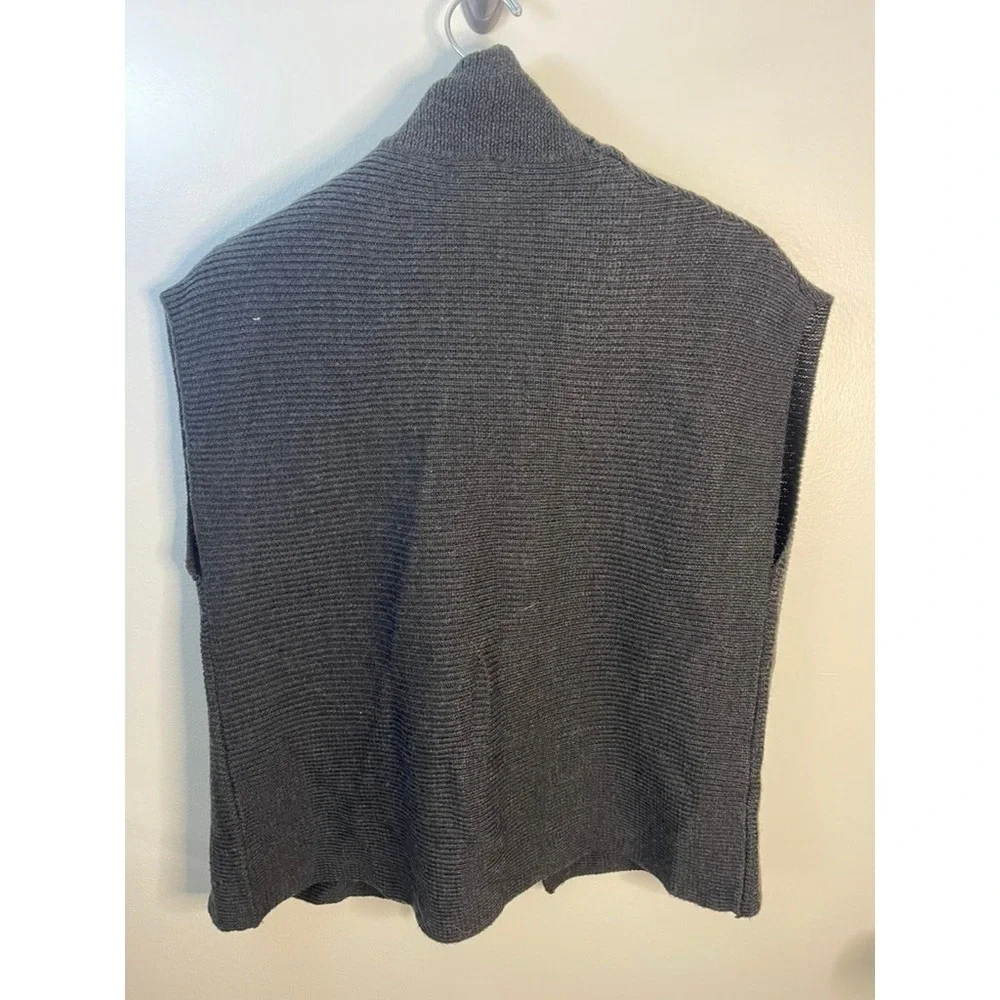 Premise Womens Charcoal Gray Wool Blend Ribbed Open Front Shawl Collar Vest L